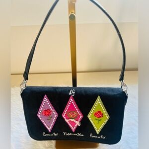 Lulu Guinness Roses Are Red Violets Are Blue Embroidered Suede Shoulder Bag
